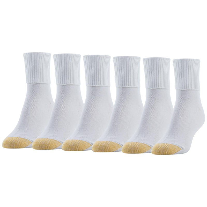 GOLDTOE Women's Classic Turn Cuff Socks, Multipairs, White (6-Pairs), Shoe Size: 6-9 - Image 1
